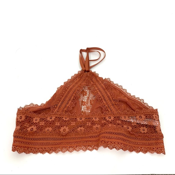 Victoria’s Secret Burnt Orange Flowered Lace Boho Triangle Halter Bralette - Picture 3 of 16